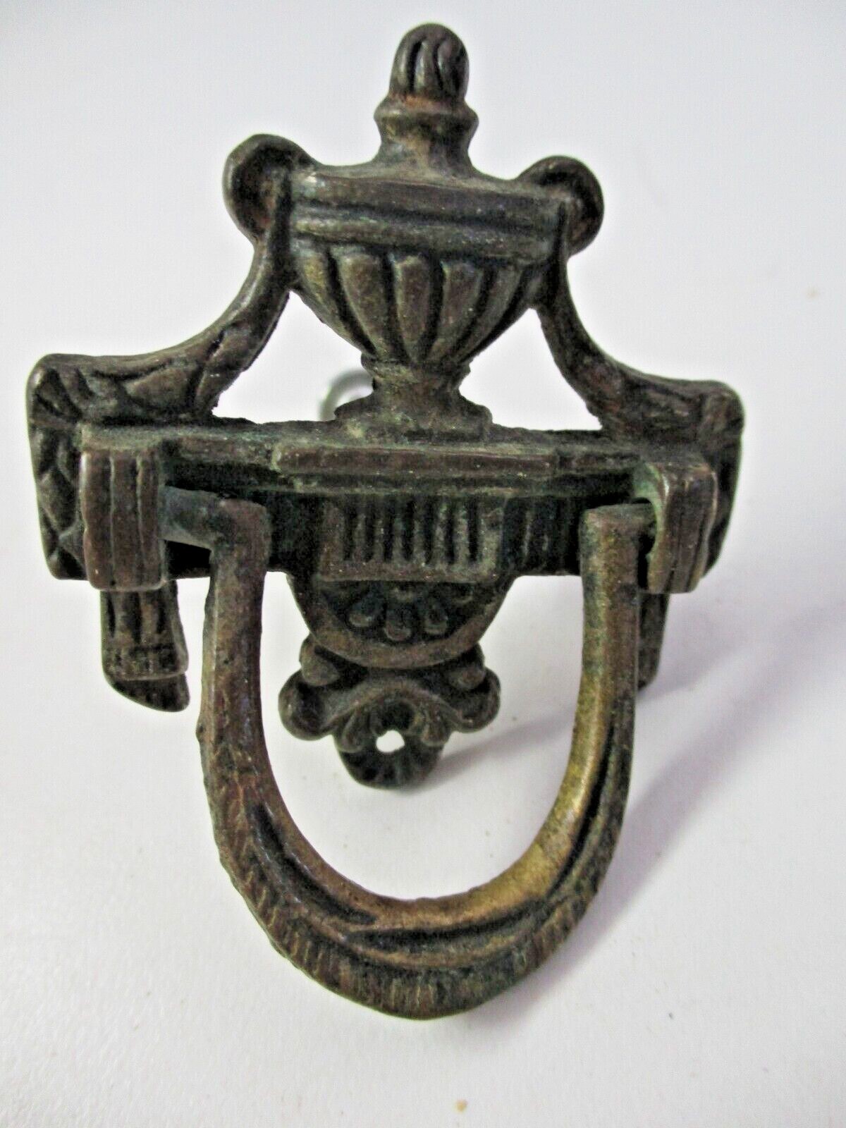 Victorian Urn Bail Drop Pull Handle Aged Dark Solid Cast Brass 2-3/16″ Antique