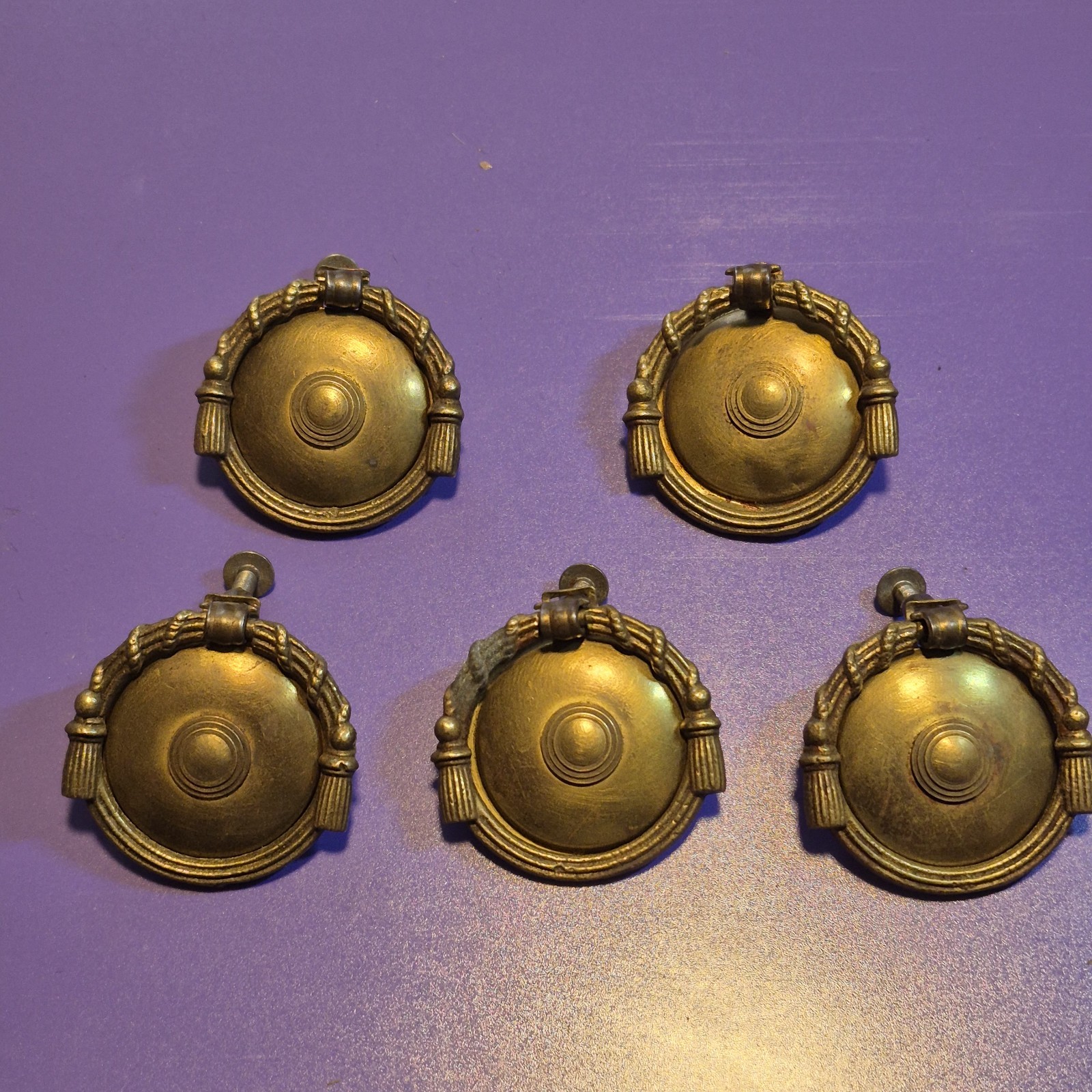 Set Of 5 Keeler Brass Company ? KBC Brass Drawer Cabinet Drop Ring Pulls CB09