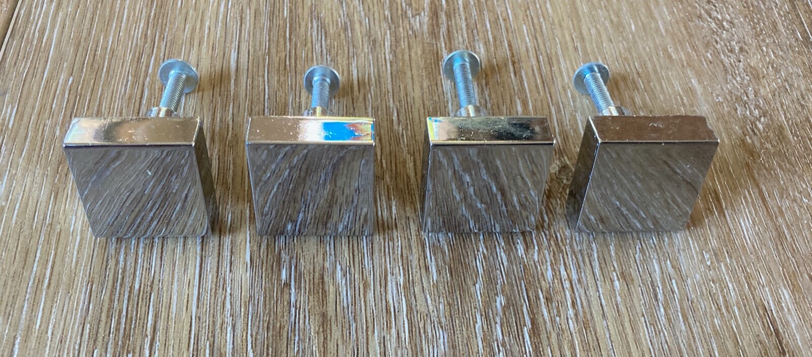 4 Vintage Shiny Chrome 1 inch Square Cabinet Pull Knobs