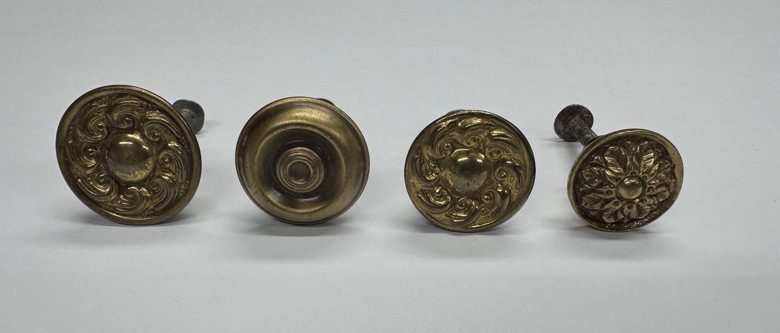 Lot of 9 Antique Brass Round Ornate Embossed Drawer Cabinet Dresser Pulls Knobs