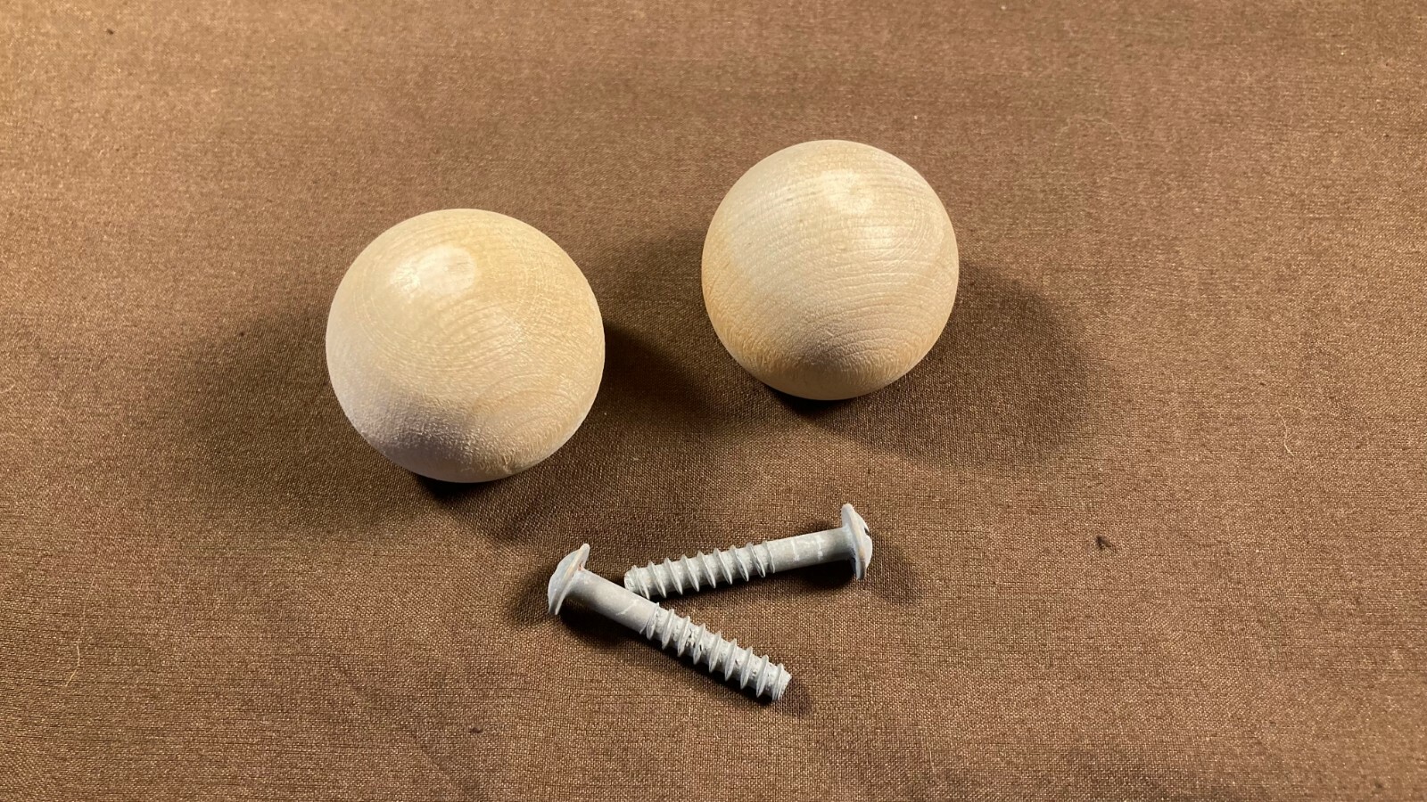 Pair of Wood Round Ball Orb Knob Pulls Vintage Furniture Dresser Drawer MCM USA