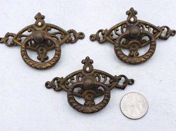 Antique Drawer Pulls Vintage Furniture Handles Brass Lot of 3