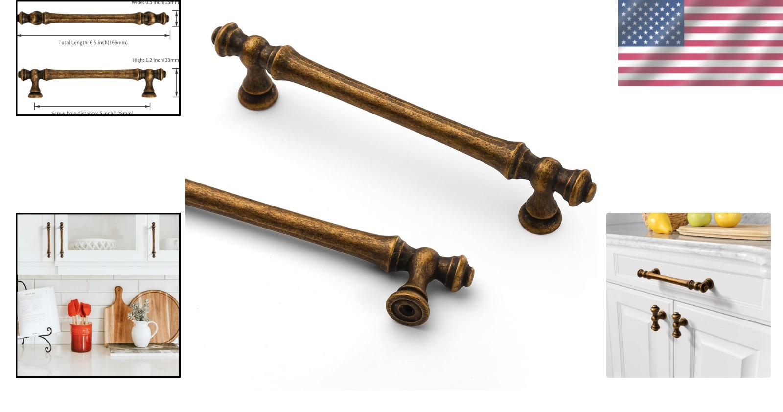 5 Inch Antique Brass Cabinet Pulls, 10 Pack