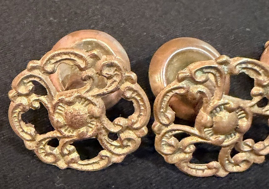 5 Antique Victorian Ornate Brass? Drawer Pulls