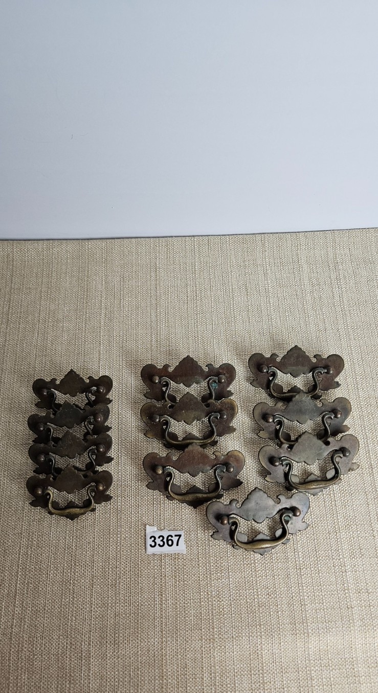 Vintage Chippendale Batwing Drawer Pulls Set 11 Brass 2 Sizes
