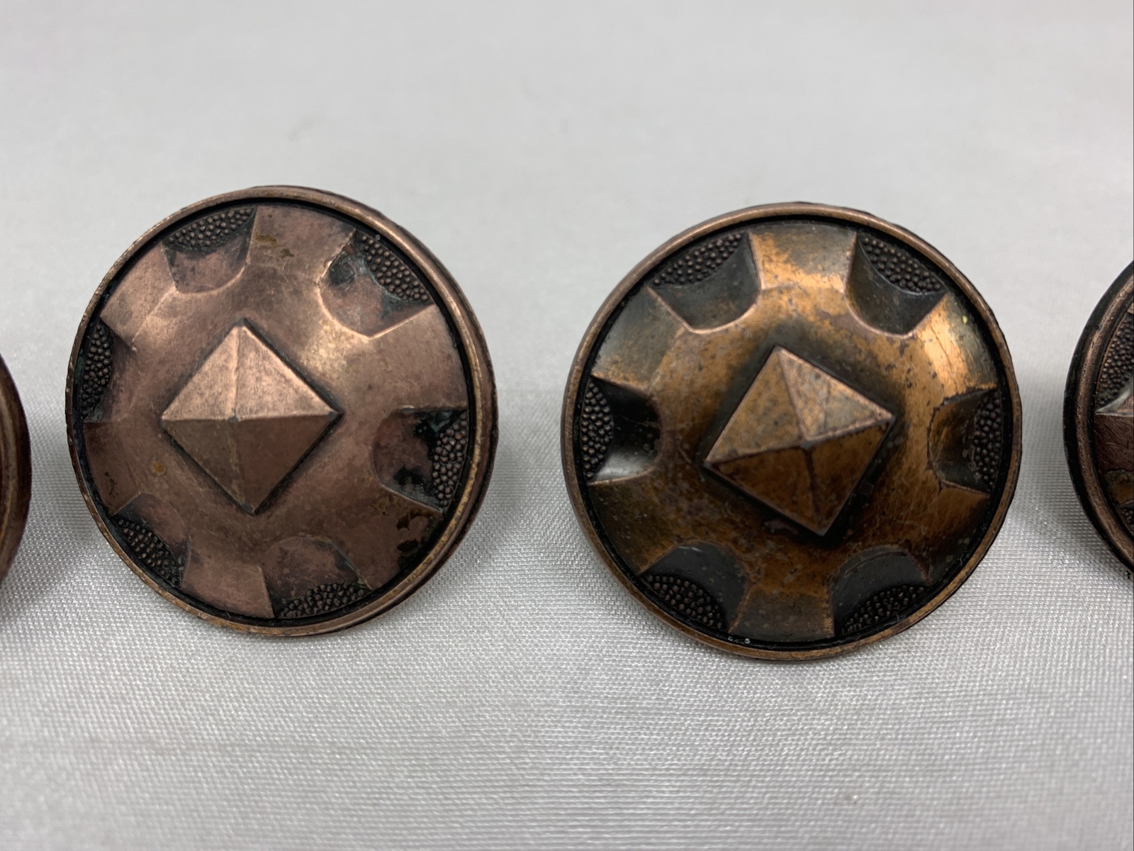 Lot of 10 Vintage Copper Metal Drawer Pull Knobs Geometric Made in Japan
