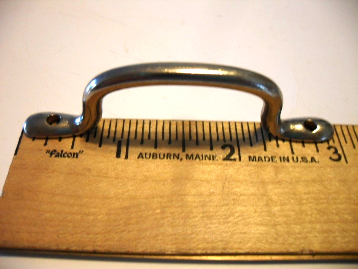 Vintage Nos Small Nickel Bread Board / Drawer Finger Pull Cabinet Door Handle