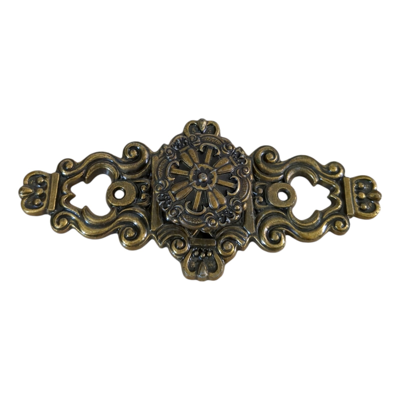 VTG Hyer Ornate Brass Cabinet Door Plate Knob Lrg Hollywood Regency Mid Century