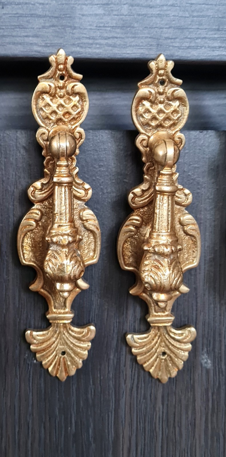 Antique Brass Drop Drawer Pull, Ornate Dresser Handle, Cabinet Wardrobe Hardware