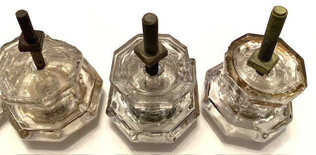 Set of 6 Antique Clear Glass 2″ Octagon Dresser/Cabinet Pulls/Knobs w/Screws