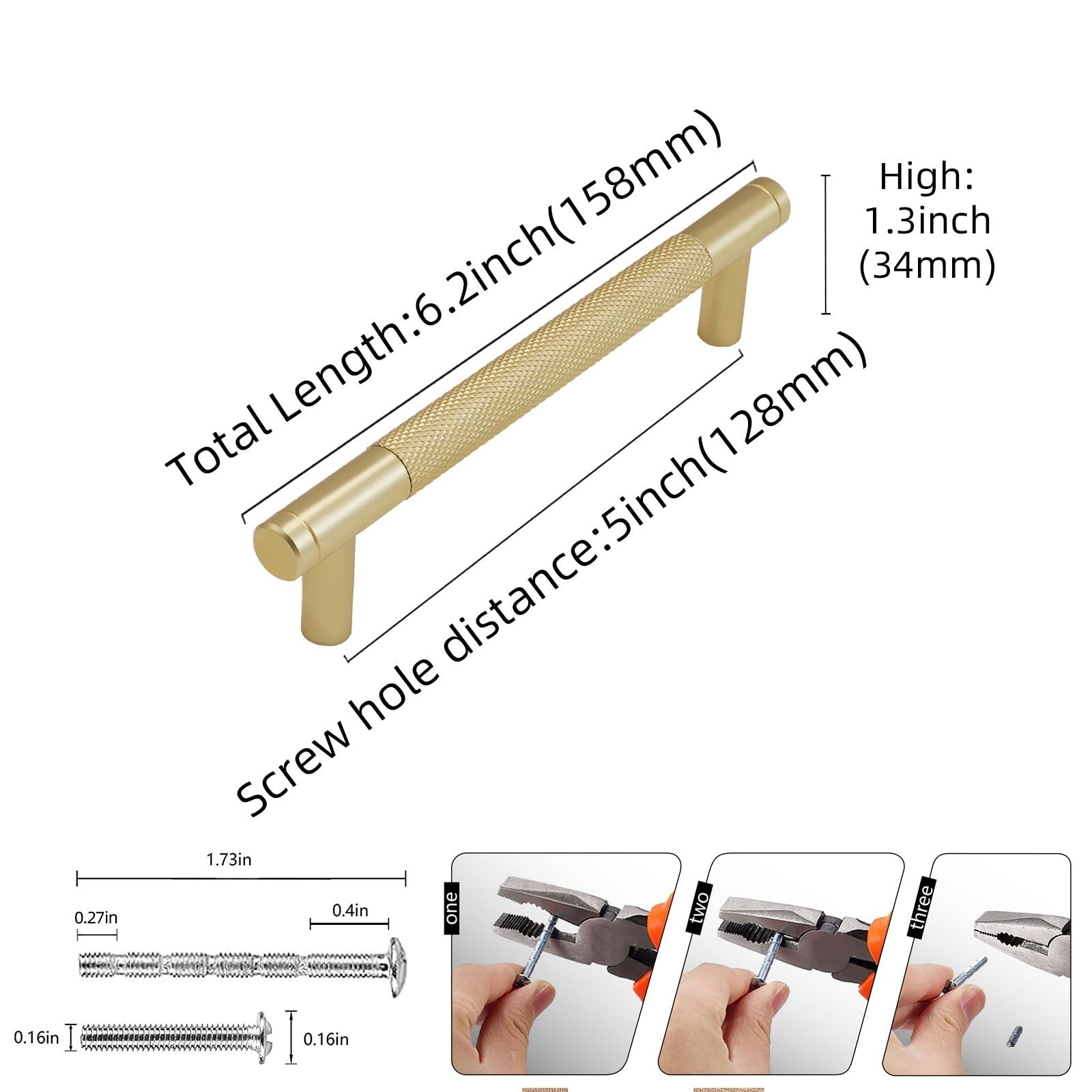 10 Pack 5Inch Kitchen Cabinet Handles Brushed Gold Knurled Cabinet Pulls Gold…