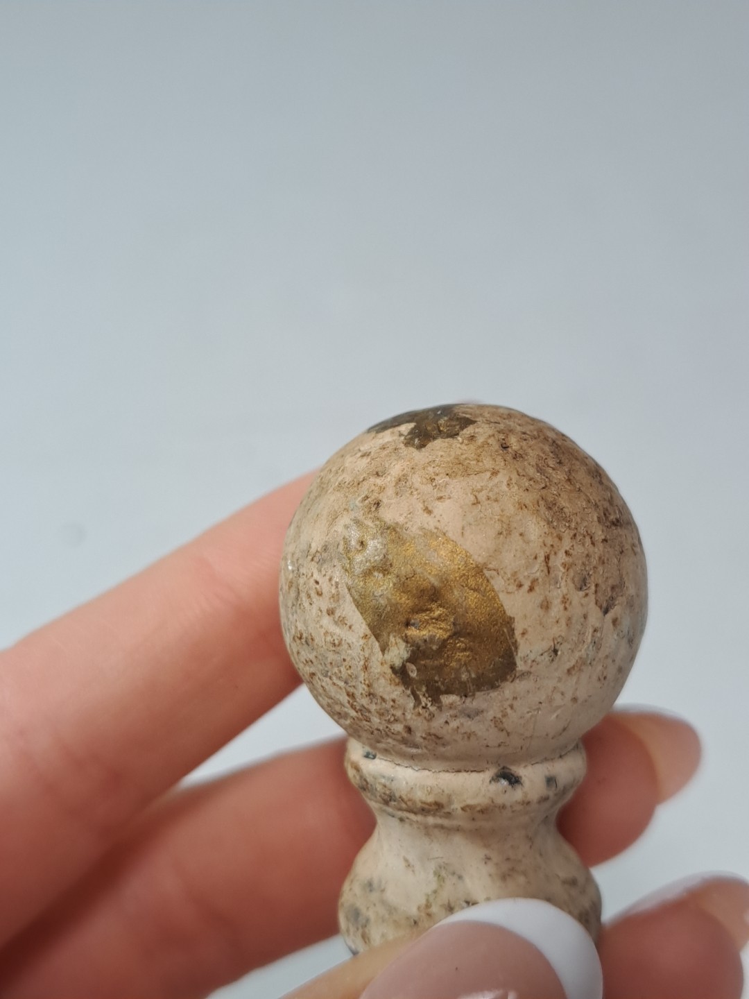 Vintage Round Beige Drawer Pull Or Finial Weathered Finish