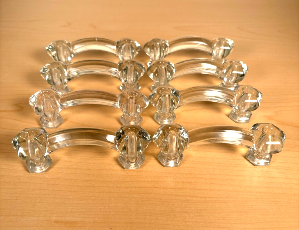 8 Vintage Glass Drawers 4″ Hexagonal Shape-4.25”