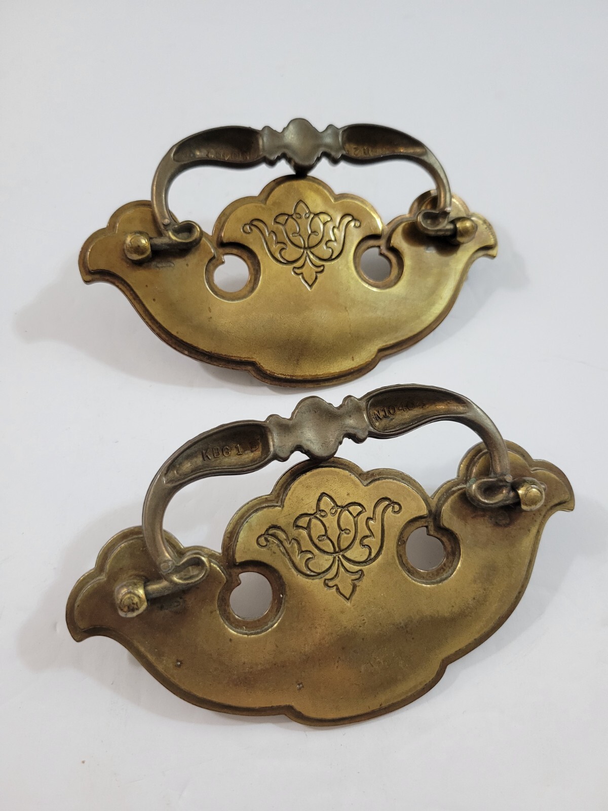 2 Keeler Brass Chippendale Style Brass Bail Drop Drawer Pulls | As Is