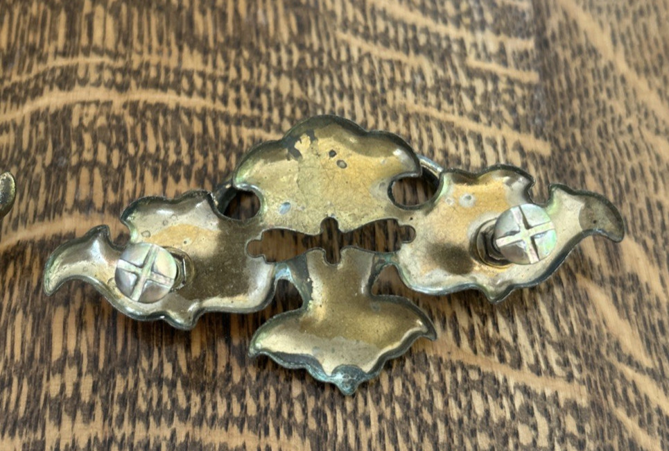 Vintage Pull Handles 2-1/2″ Centers White On Brass 1960s