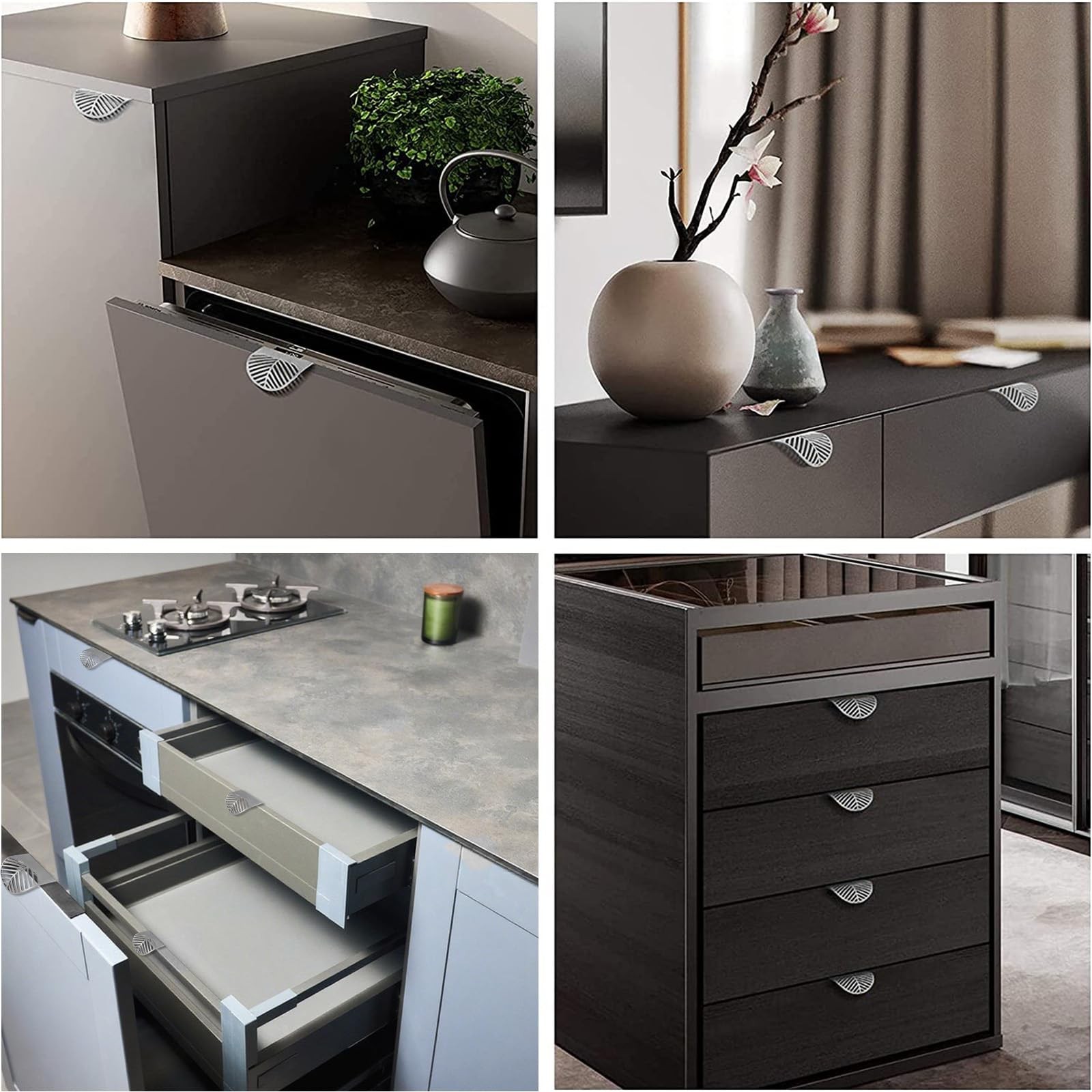 Morobor Stainless Steel Finger Edge Pulls 8Pcs Leaf Shaped Cabinet Handles