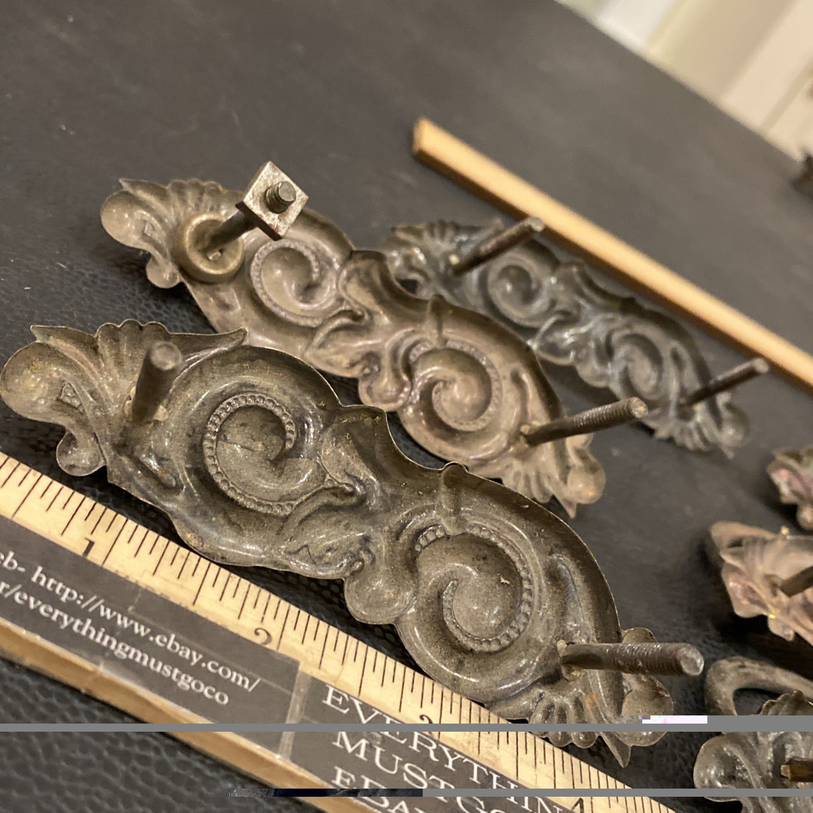8 Antique Drop Bail Pulls Ornate Nouveau Scroll Fleur De Lis French Lily Flower