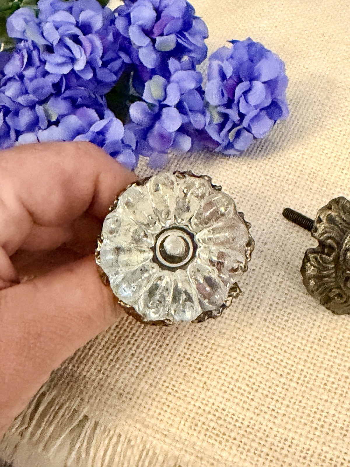 Antique Bronze w/Glass Drawer Pulls Hardware Handles Vintage Cabinet Door Knobs