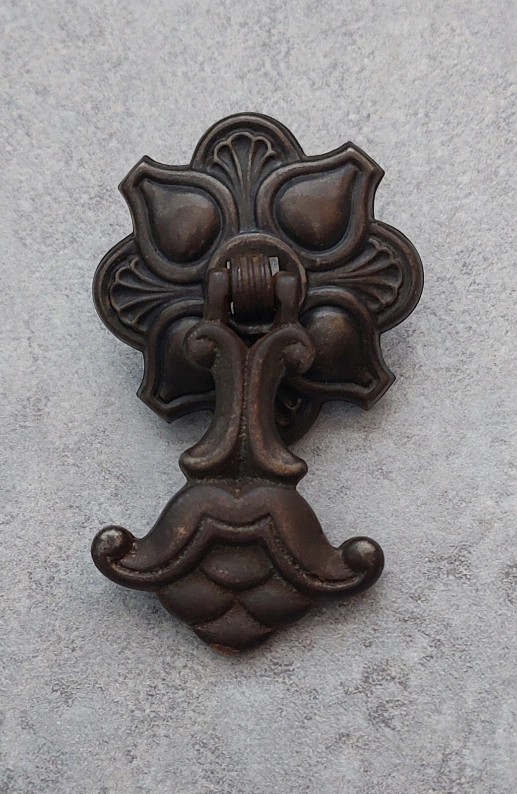 Antique English Hanging Drop Drawer Pull Steel Brown Gold