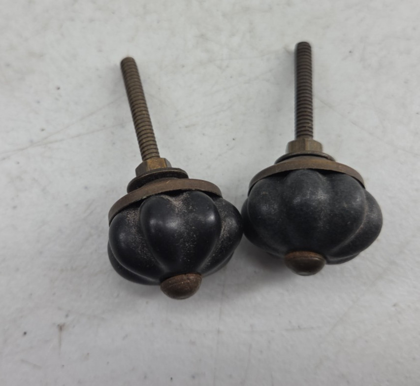 Vintage Lot of 6 Black Porcelain Floral Cabinet Knobs Drawer Pulls Handles