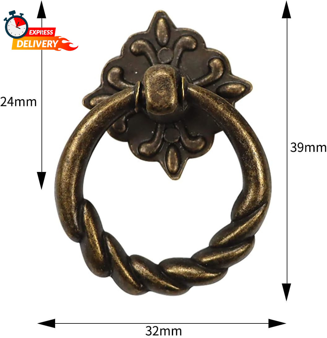 Chris.W 6Pcs Vintage Bronze Drop Ring Knobs Pulls Handles for Dresser Drawer Ant