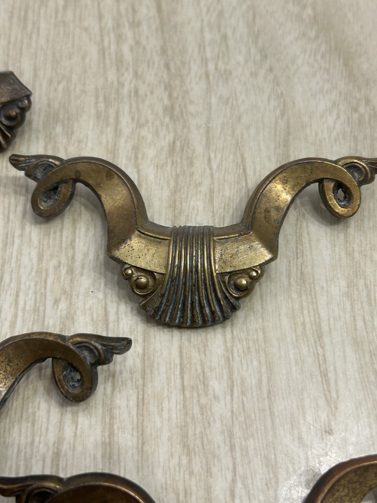 ART DECO Brass Drawer Pulls Set 7 AB London England