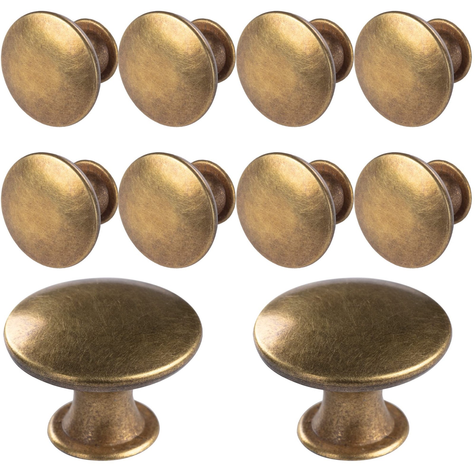 10 Pack Brass Round Antique Brass Kitchen Cabinet Knobs Cupboard Door Knobs D…