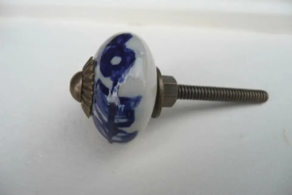 Vintage Antique Drawer Pulls Handles Cobalt Flower Floral Cabinets door Knob