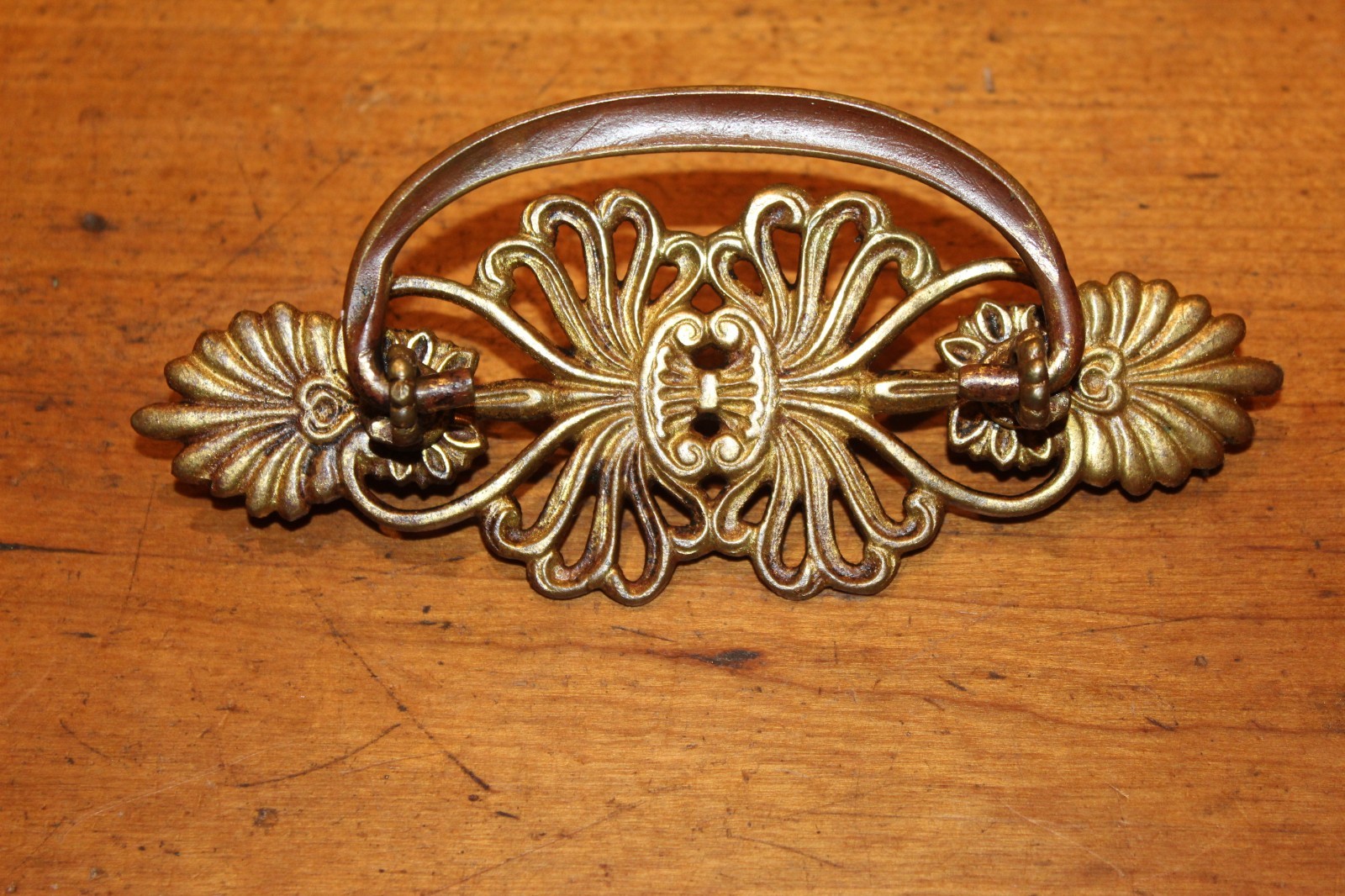 Antique Ornate 5-1/2″, 3″O.C. Cast Bronze Furniture Drop Bail Drawer Pull J-8