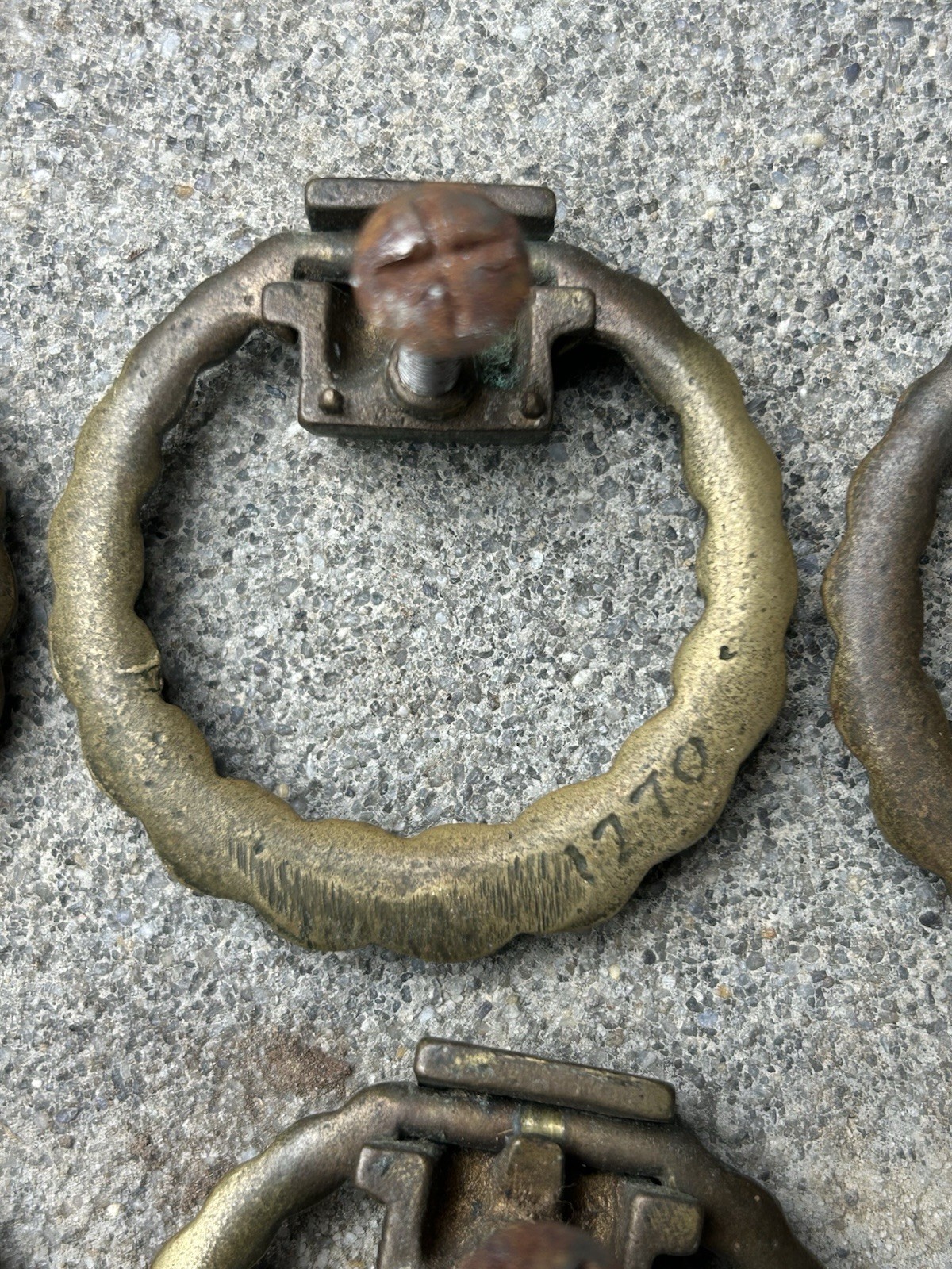 Antique brass drop bail drawer pulls