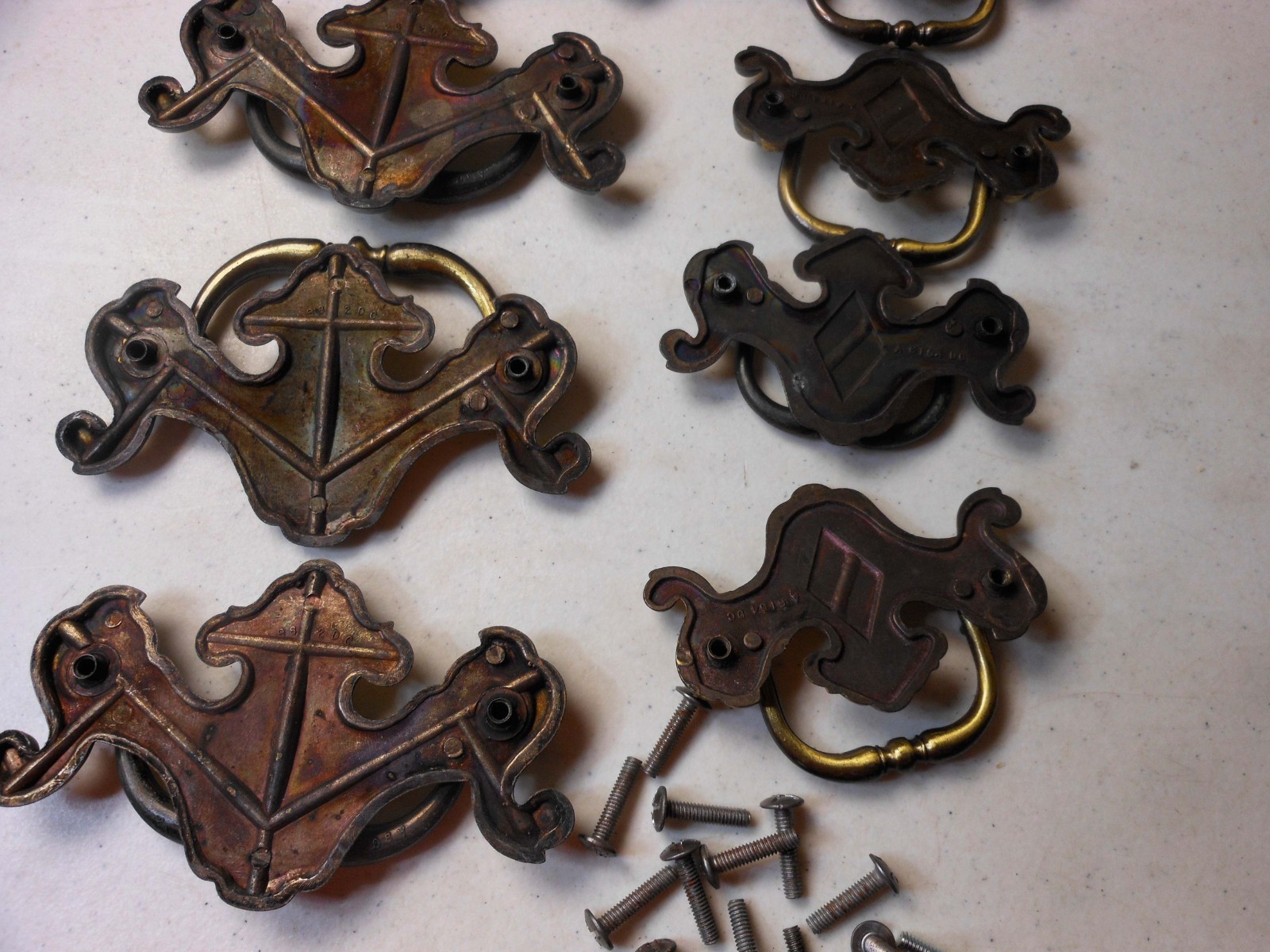 12 Vintage Brass Chippendale Batwing Bail Drawer Pull Handles