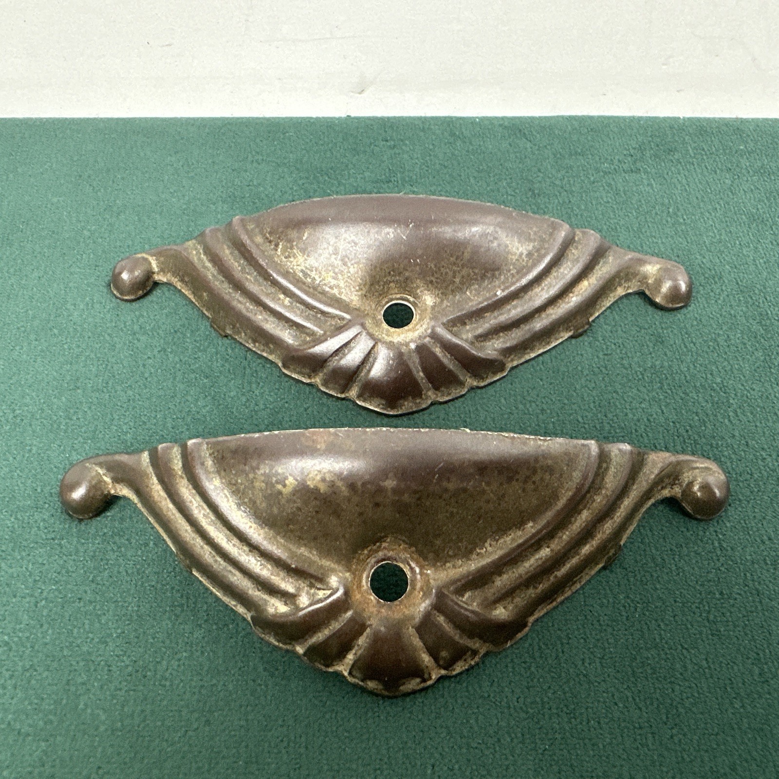 Antique Art Deco Cup Pull Backplates 4.75” Wide Drawer Hardware Lot 2
