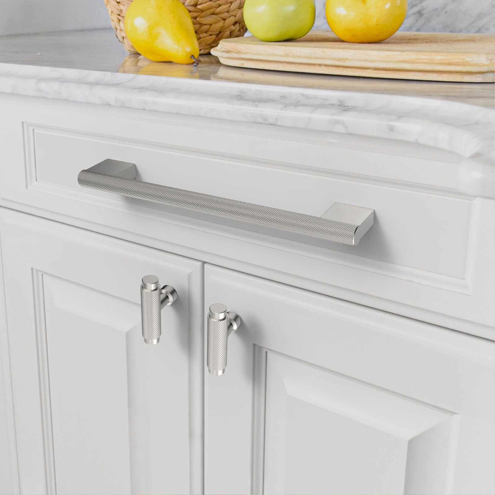 Amerdeco 10 Pack Brushed Satin Nickel Knurled Cabinet Pulls 10 Inch254Mm Hole