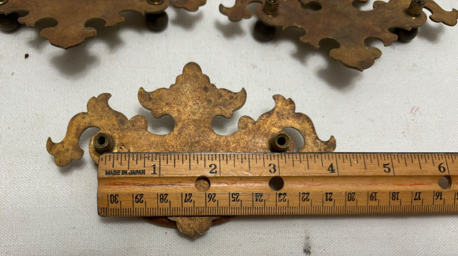 6 Chippendale 5″ Batwing Vintage Cast Brass Backplates 1 Complete Drawer Pull