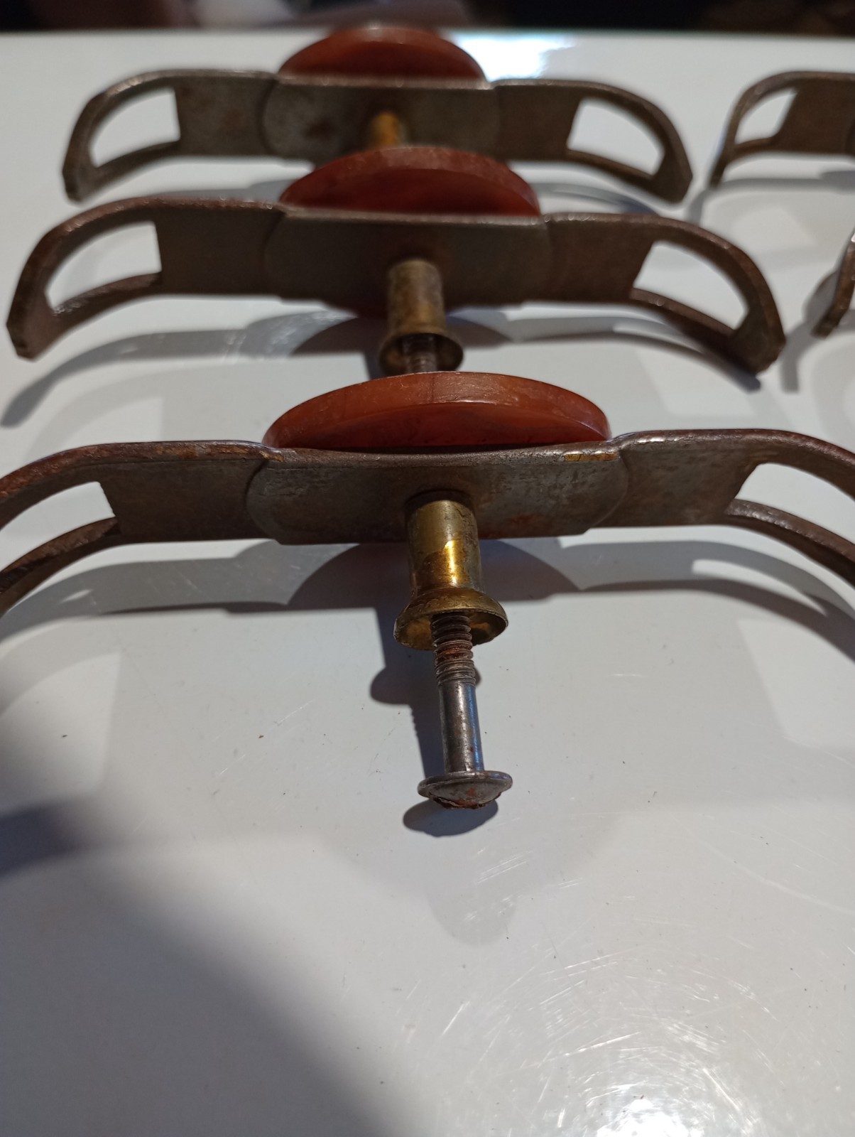 Vtg. Drawer Pulls, Brass, Bakelite, Art Deco, 4″ x 3/4″, set of 6 Rare