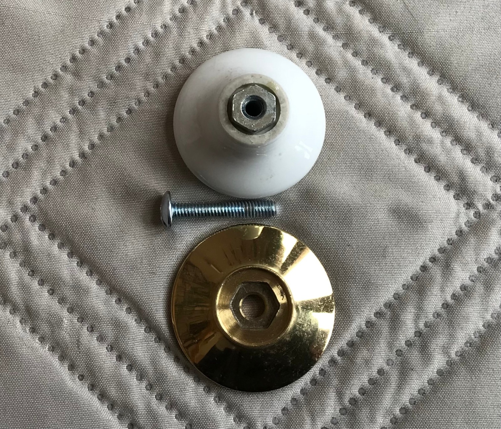 Gold and White Porcelain Drawer Pull and Back Plate New Old Stock
