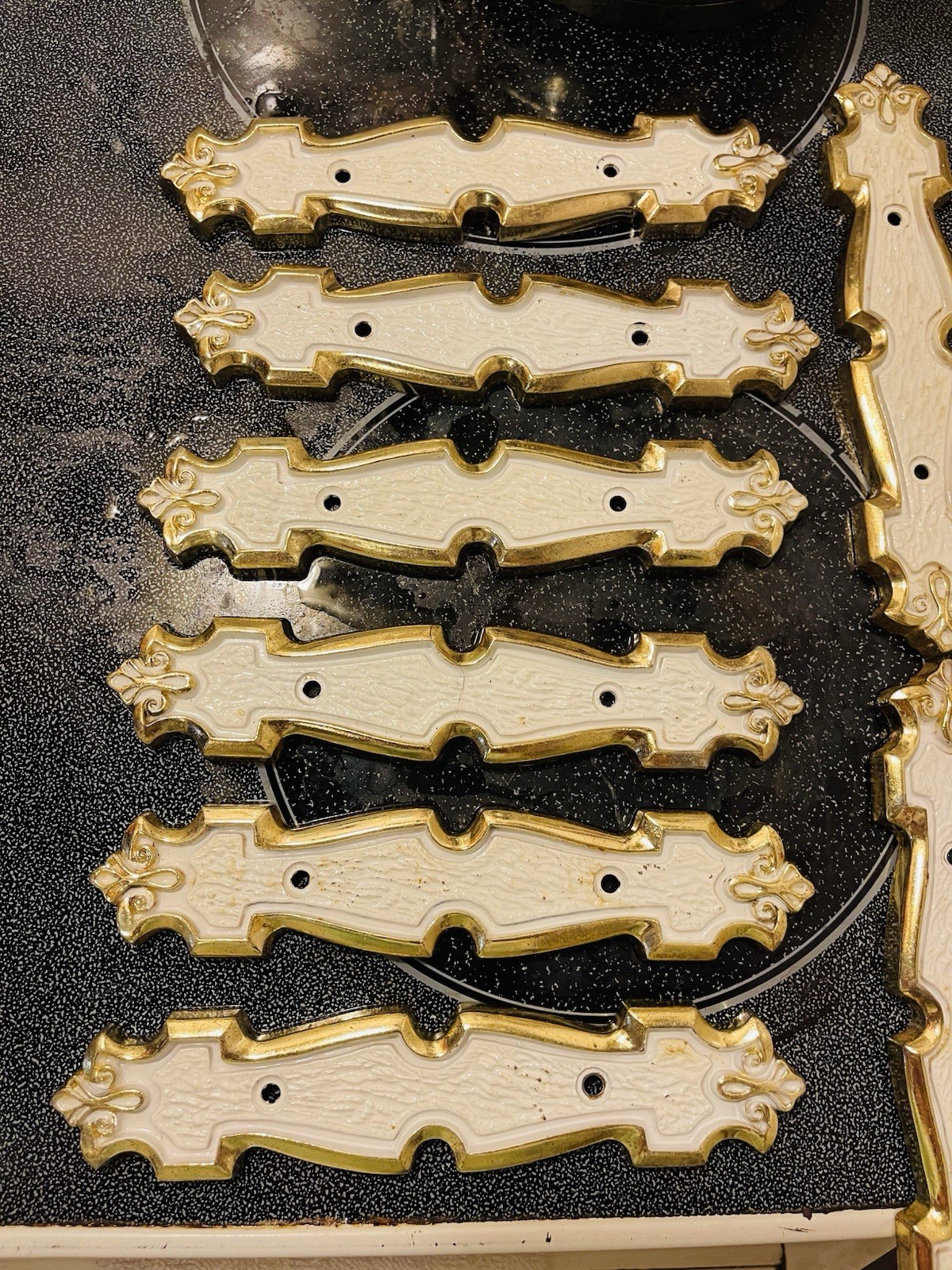 22 VTG MCM Drawer or Cabinet Handle Pulls Plates Gold White Geometric Modern