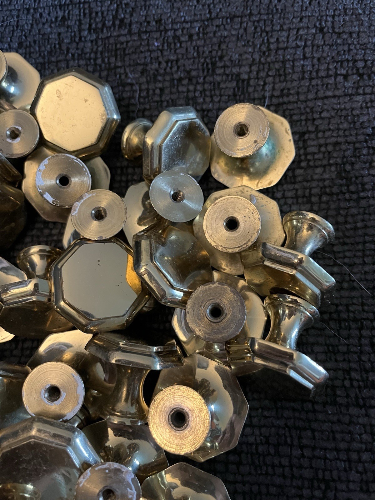 Vintage Solid Brass Hexagon Shaped Drawer Knobs With Hardware Set Of 46