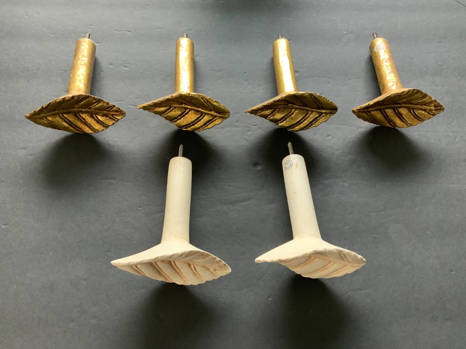 Set of Antique Painted Bin Dresser Drawer Pulls lot of 6 (4 gold 2 white)
