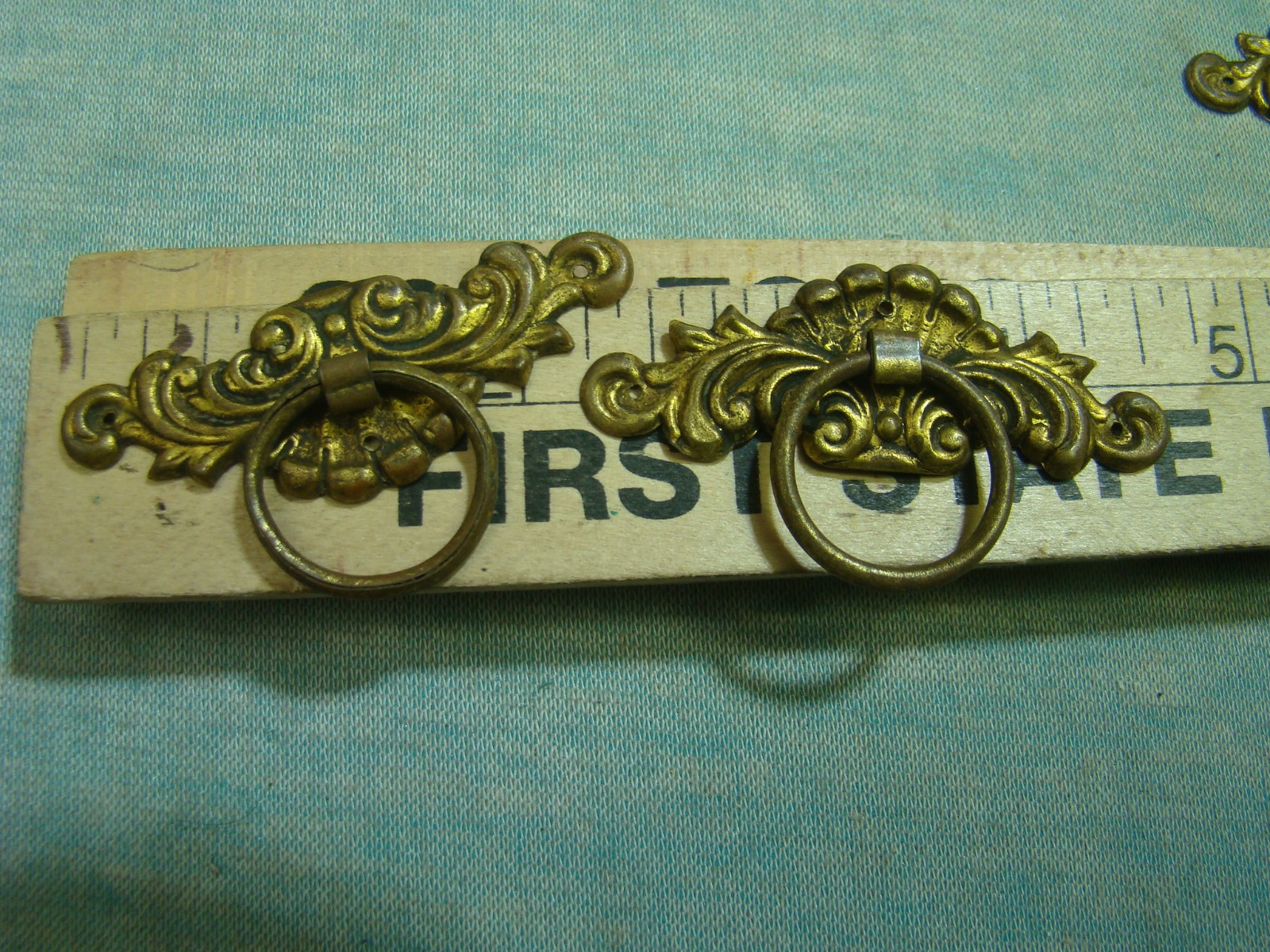 Vintage Lot of 6 Small Drawer Pulls Brass Handles Hardware, Small For Dollhouse?