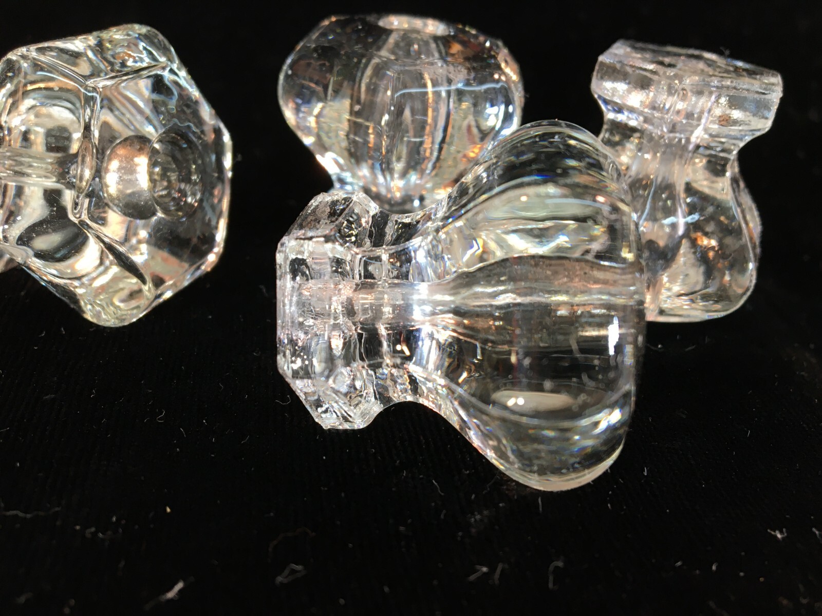 Clear Depression Glass Pulls Hexagon Shaped Antique Style Set of 4