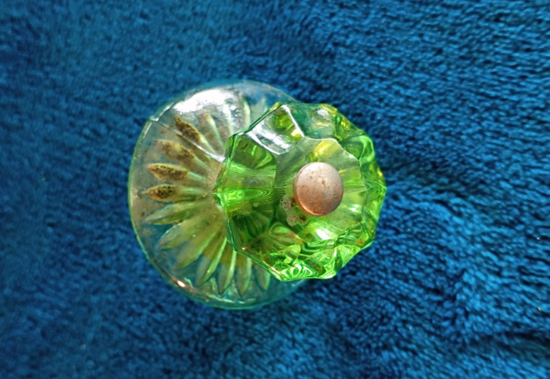 Vintage 1.75 in. Fluted Green Glass Cabinet Knob