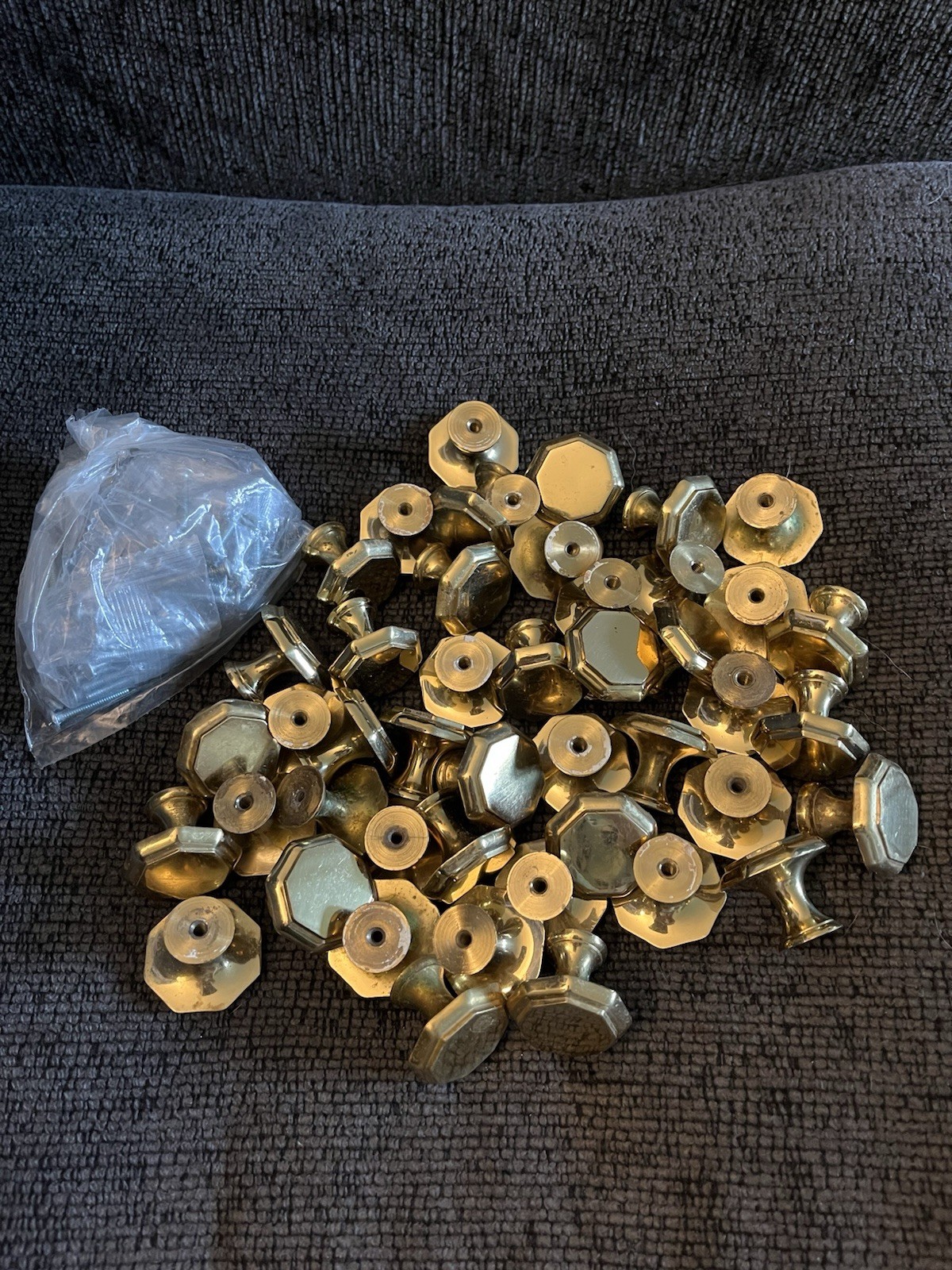 Vintage Solid Brass Hexagon Shaped Drawer Knobs With Hardware Set Of 46