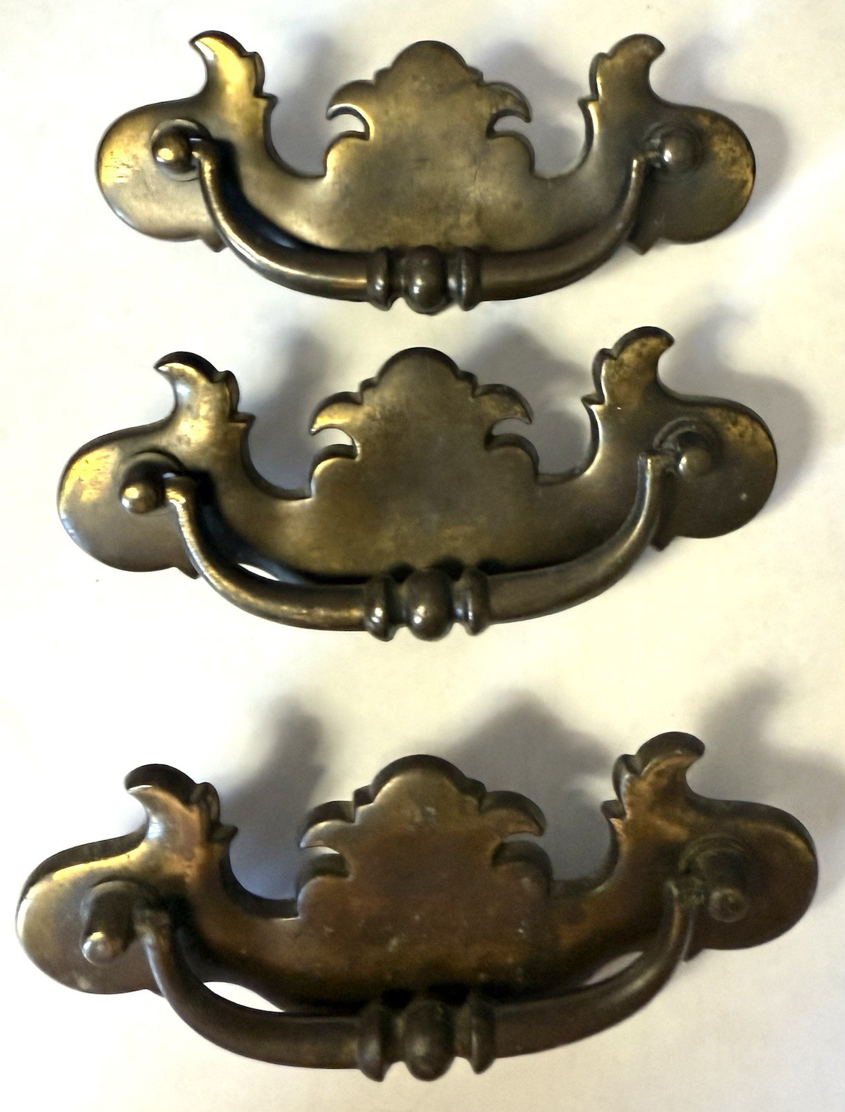 Chippendale Batwing Style Antique Brass Drawer Pull Set of 3