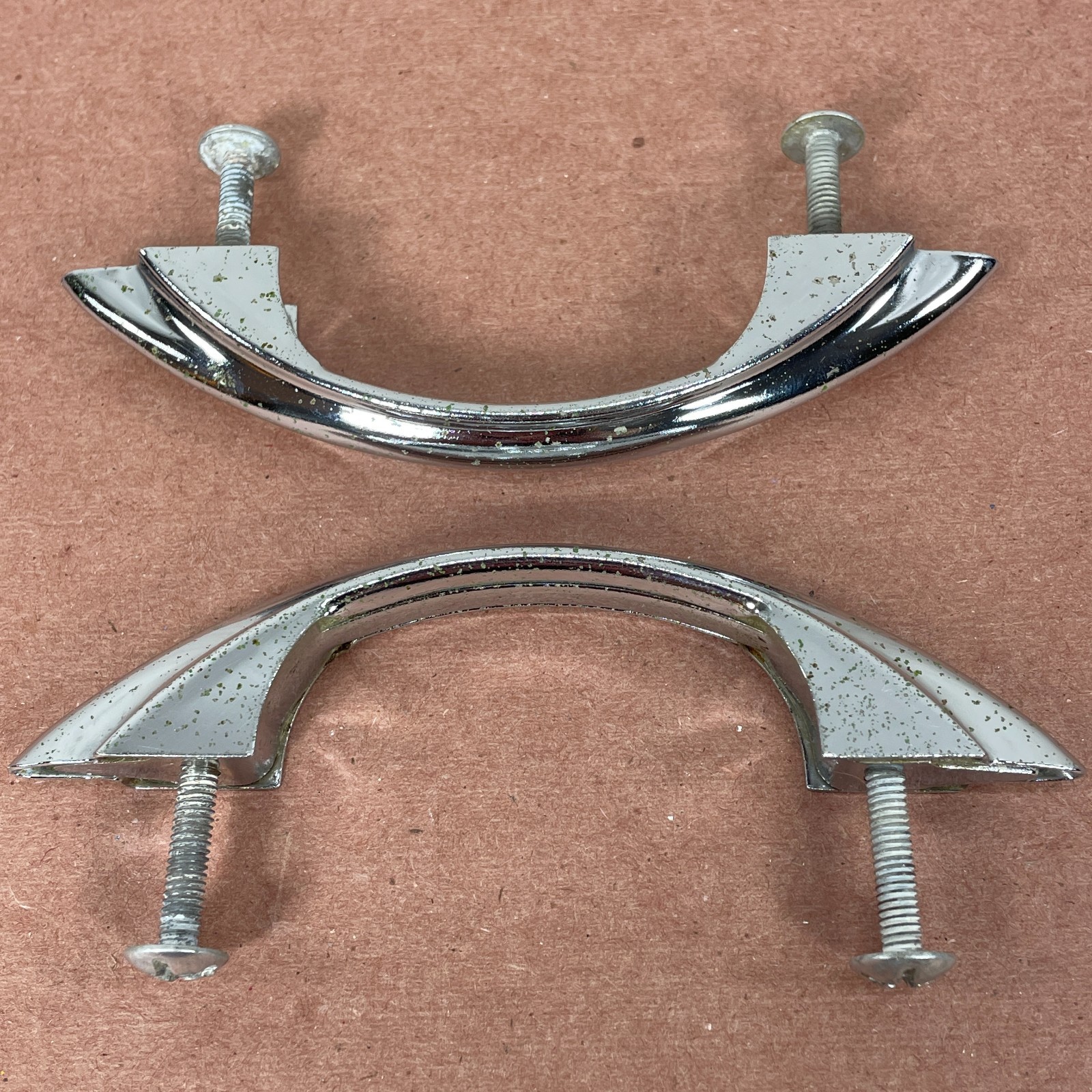 2 Vintage Chrome Plated Cabinet Pulls ( Similar to Youngstown & Amerock E311 )