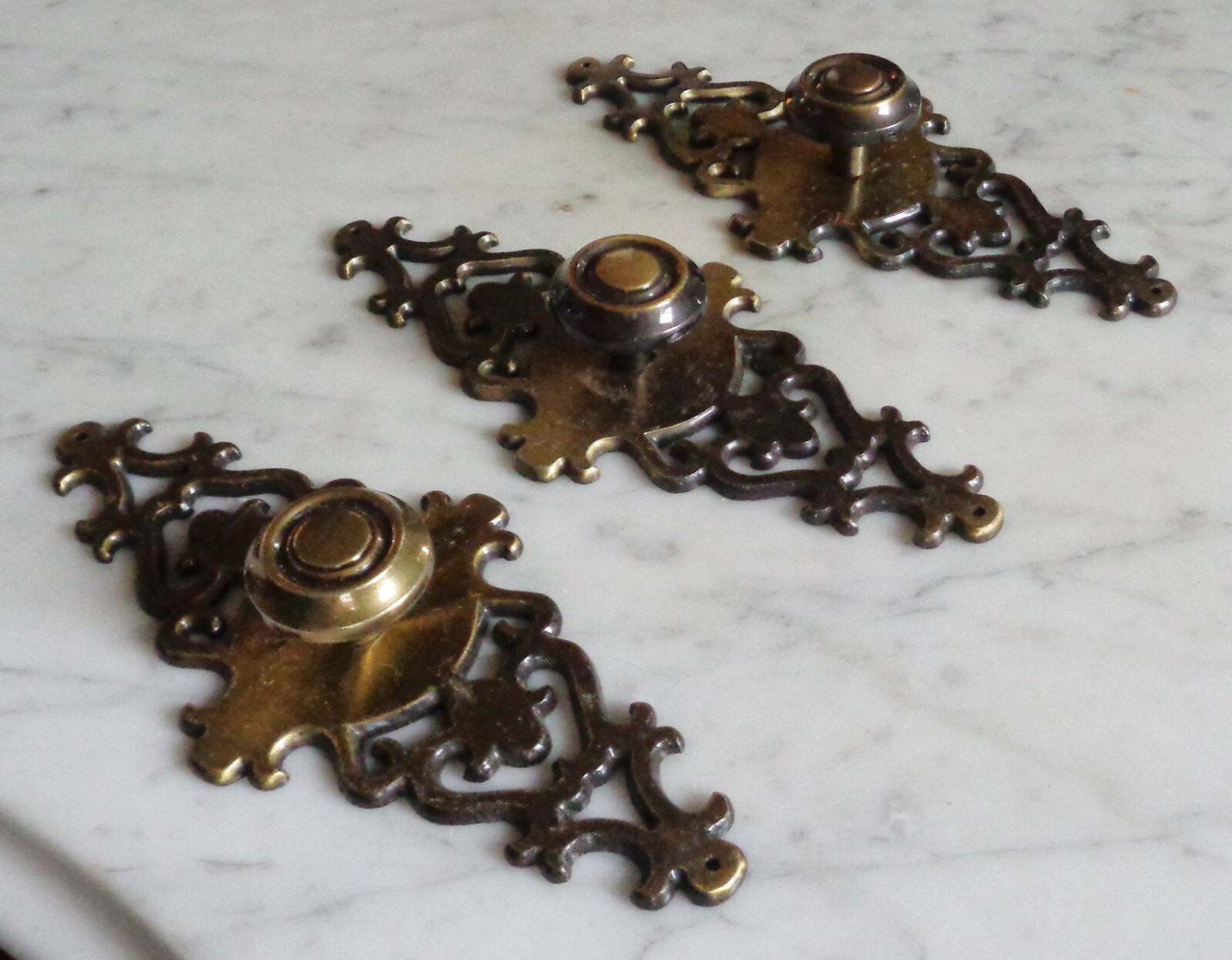 3 Vintage Brass Knob 728 & Brass Back Plate Amerock 1967 Door Drawer Pulls