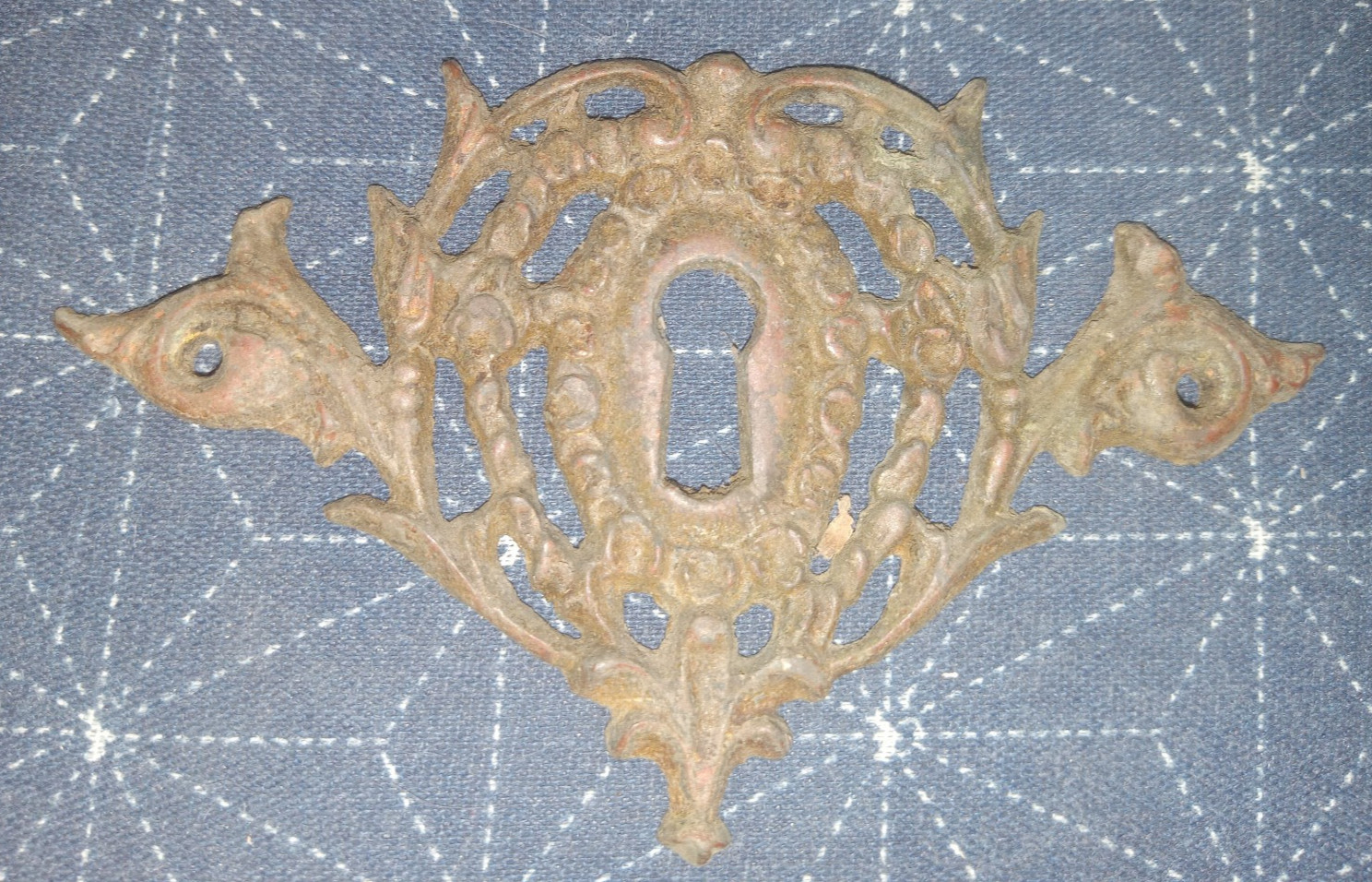 Antique Vintage Brass Ring Pull and Ornate Keyhole