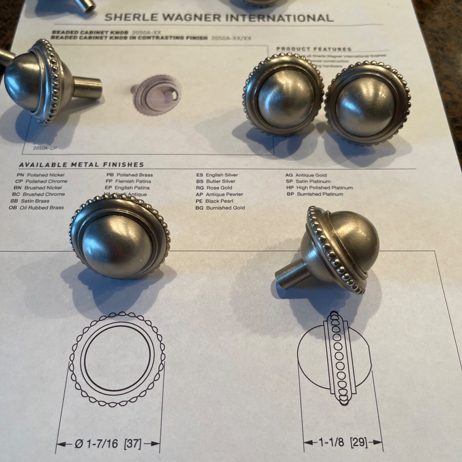 Sherle Wagner International Beaded Cabinet Knobs Brushed Nickel – Set of 13