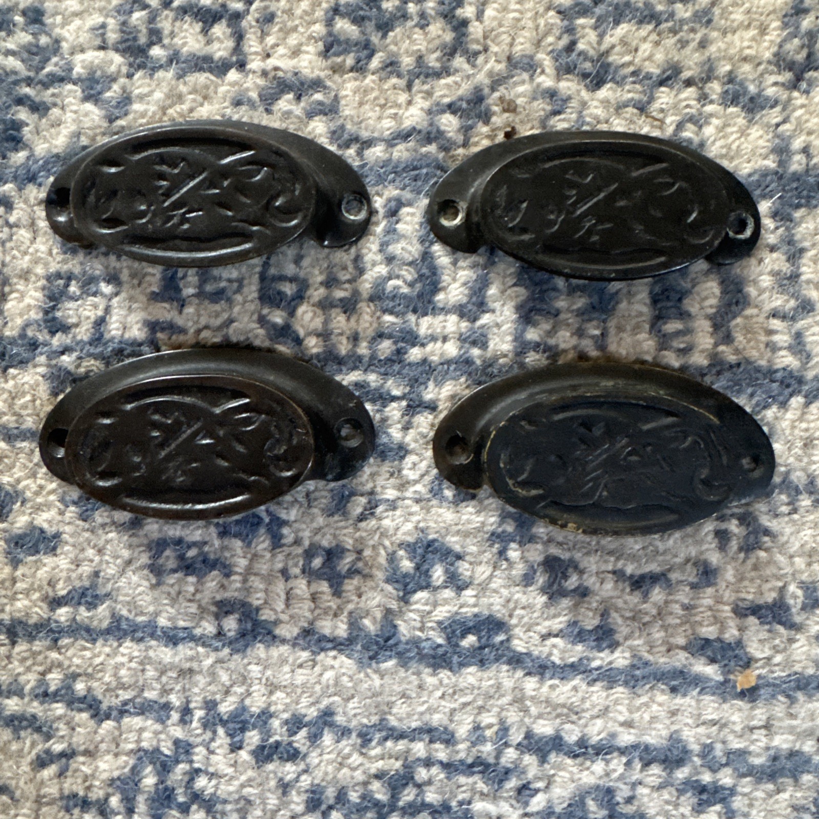 Vintage Brass Bronze Ornate Victorian Arts crafts Style Bin Cup Pulls set of 4