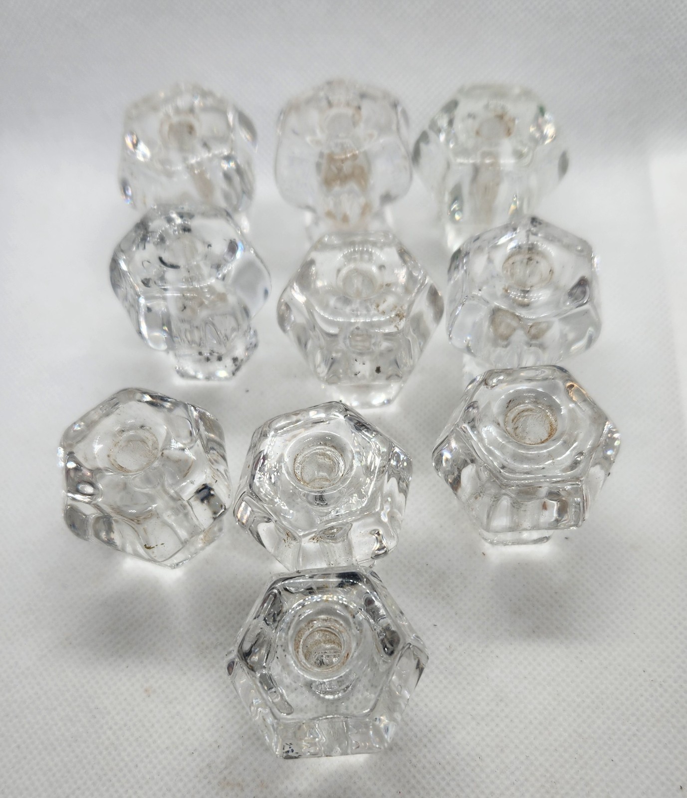 Vintage Lot of 10 Glass Hexagon Drawer Cabinet Knob 1.75″ L x 1.25″ W